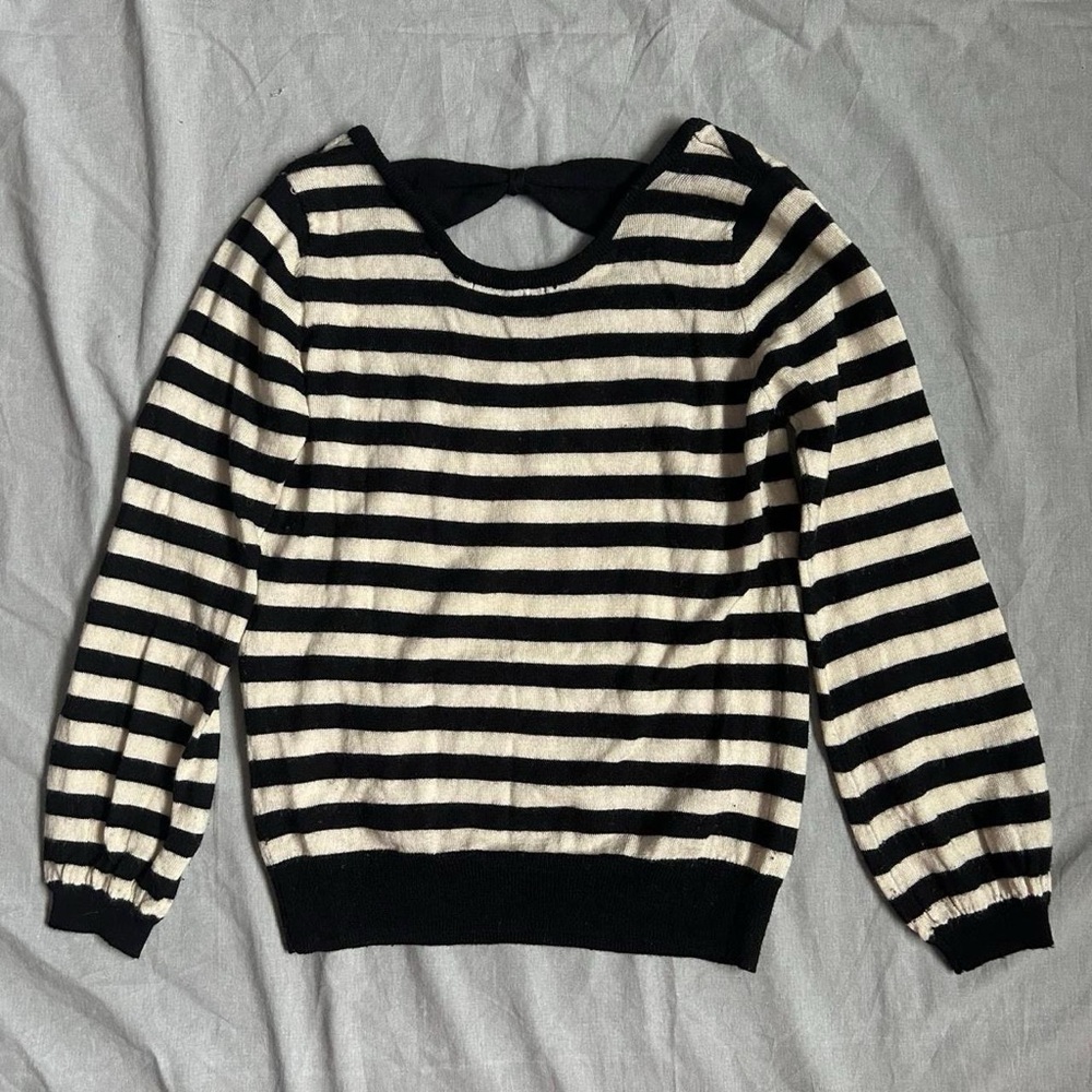 Japanese brand striped black & white wool blend sweater - Picture 4 of 6